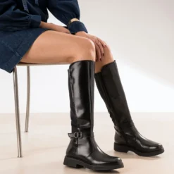 Botte noir cuir bi-matière