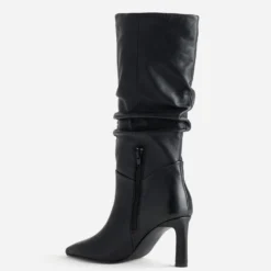 Botte noir cuir drapé