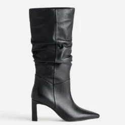 Botte noir cuir drapé