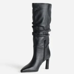 Botte noir cuir drapé