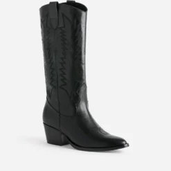 Botte noire cuir éco-conçue esprit santiag