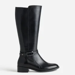 Botte noire cuir décor boucle