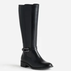Botte noire cuir décor boucle
