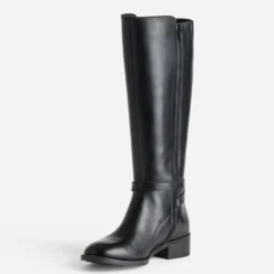 Botte noire cuir décor boucle