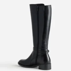 Botte noire cuir décor boucle