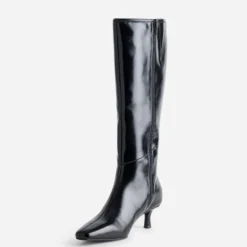 Botte noire cuir kitten-heel