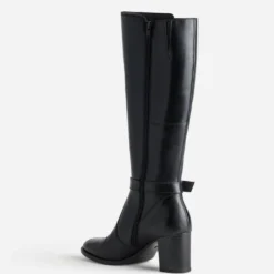 Botte noire cuir tige élastiquée