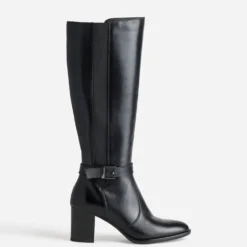 Botte noire cuir tige élastiquée