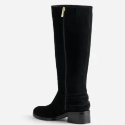 Botte noire cuir velours boucles sur contrefort