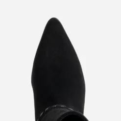 Botte noire cuir velours détail tressage