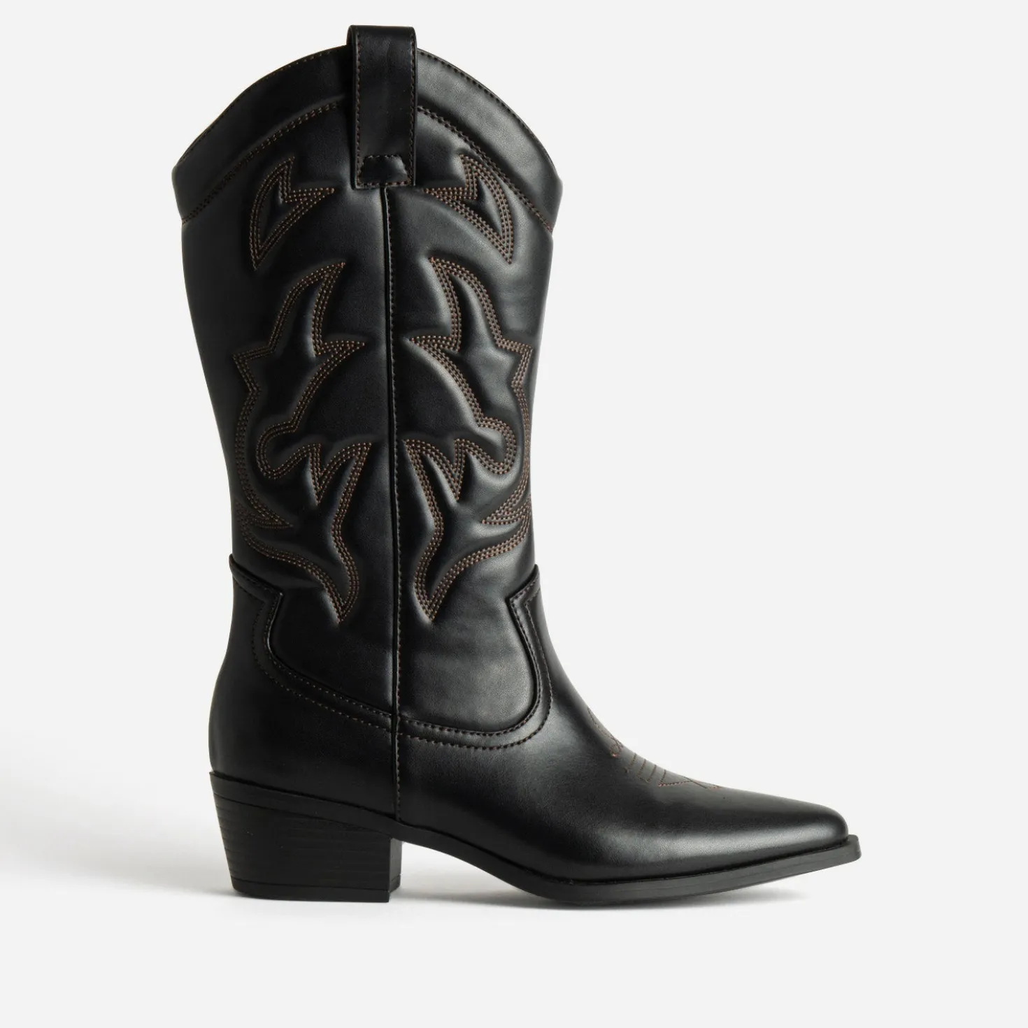 Botte noire esprit santiag coutures marron