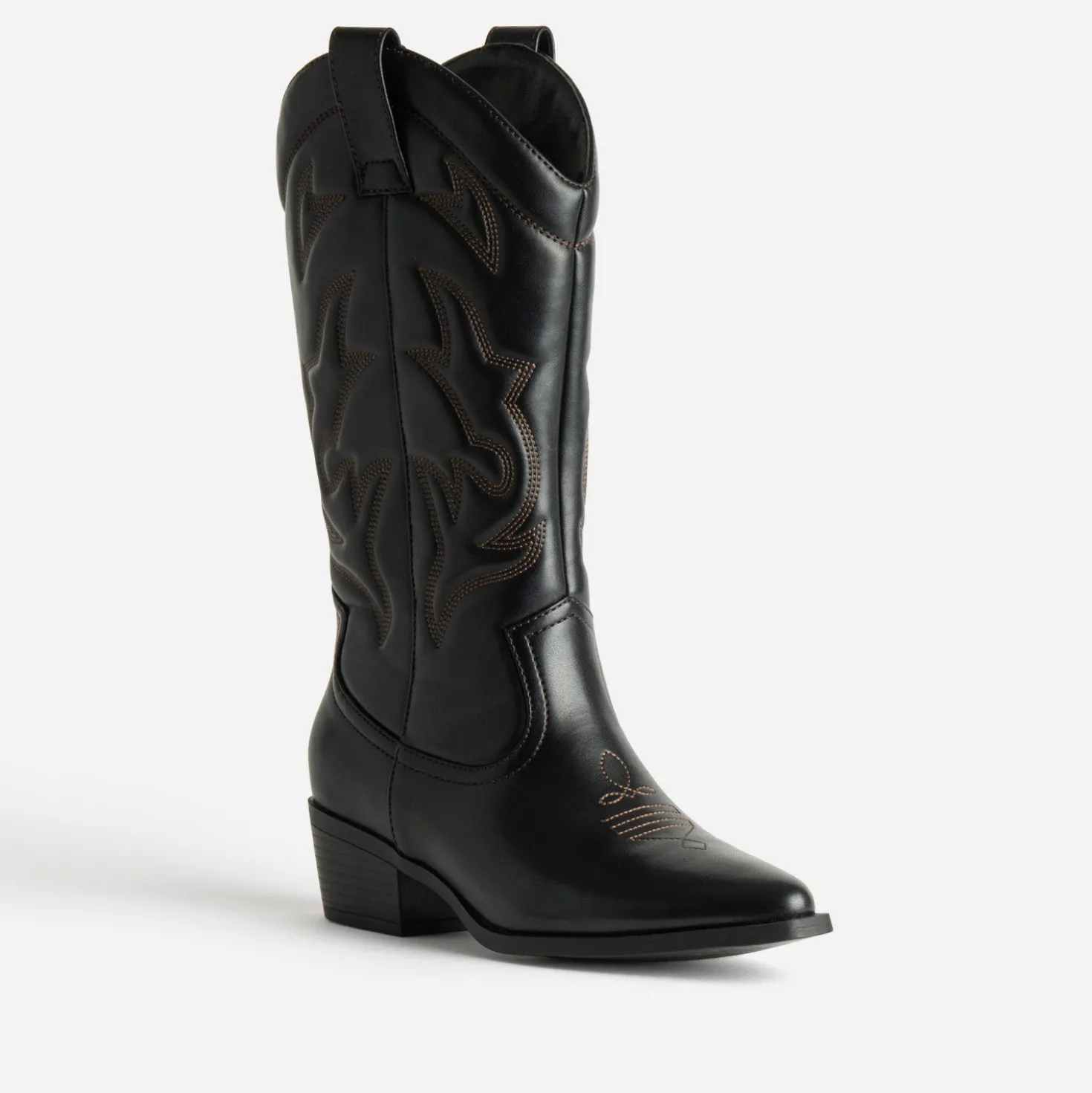 Botte noire esprit santiag coutures marron