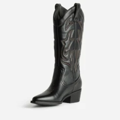 Botte noire esprit santiag coutures marron