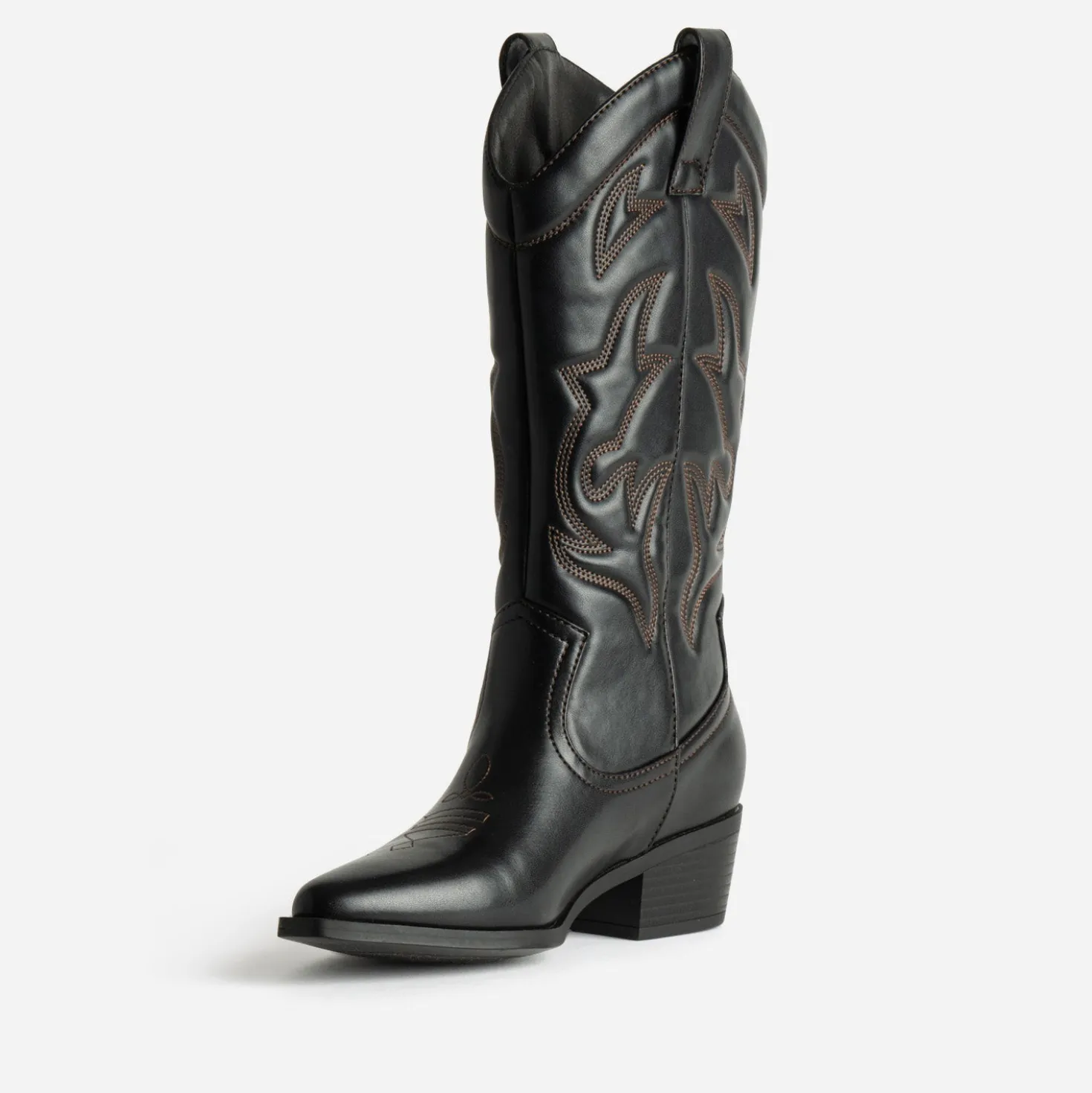 Botte noire esprit santiag coutures marron