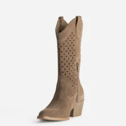 Botte santiag TEXTO taupe cuir velours ajouré