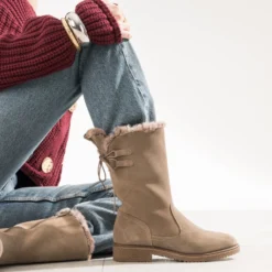 Botte taupe cuir velours fourré