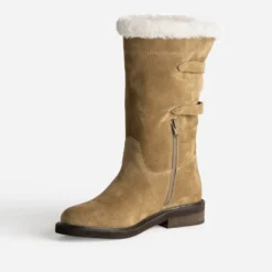 Botte taupe cuir velours fourrée