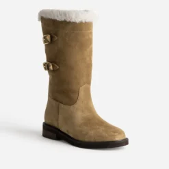 Botte taupe cuir velours fourrée