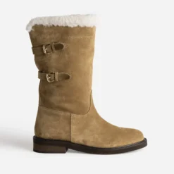 Botte taupe cuir velours fourrée