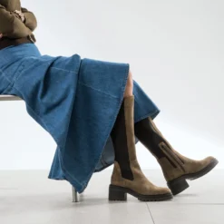 Botte TEXTO taupe cuir avec élastiques côtés