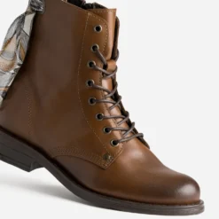Bottine cognac cuir détail ruban