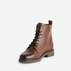 Bottine cognac cuir détails perforés