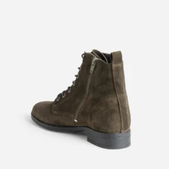 Bottine kaki en cuir velours