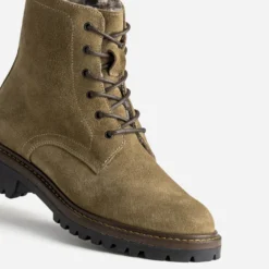 Bottine à lacet beige cuir velours fourré