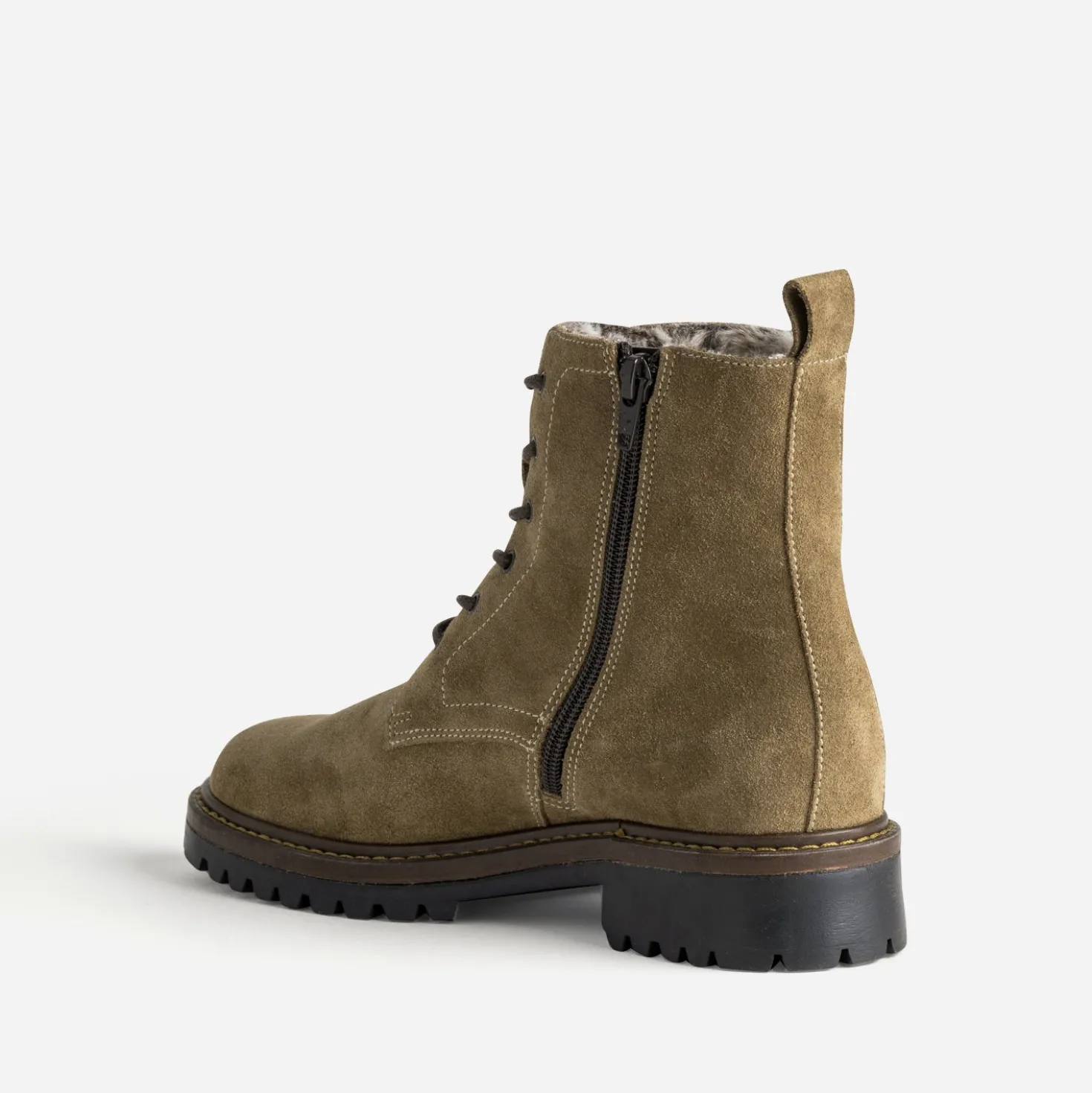 Bottine à lacet beige cuir velours fourré