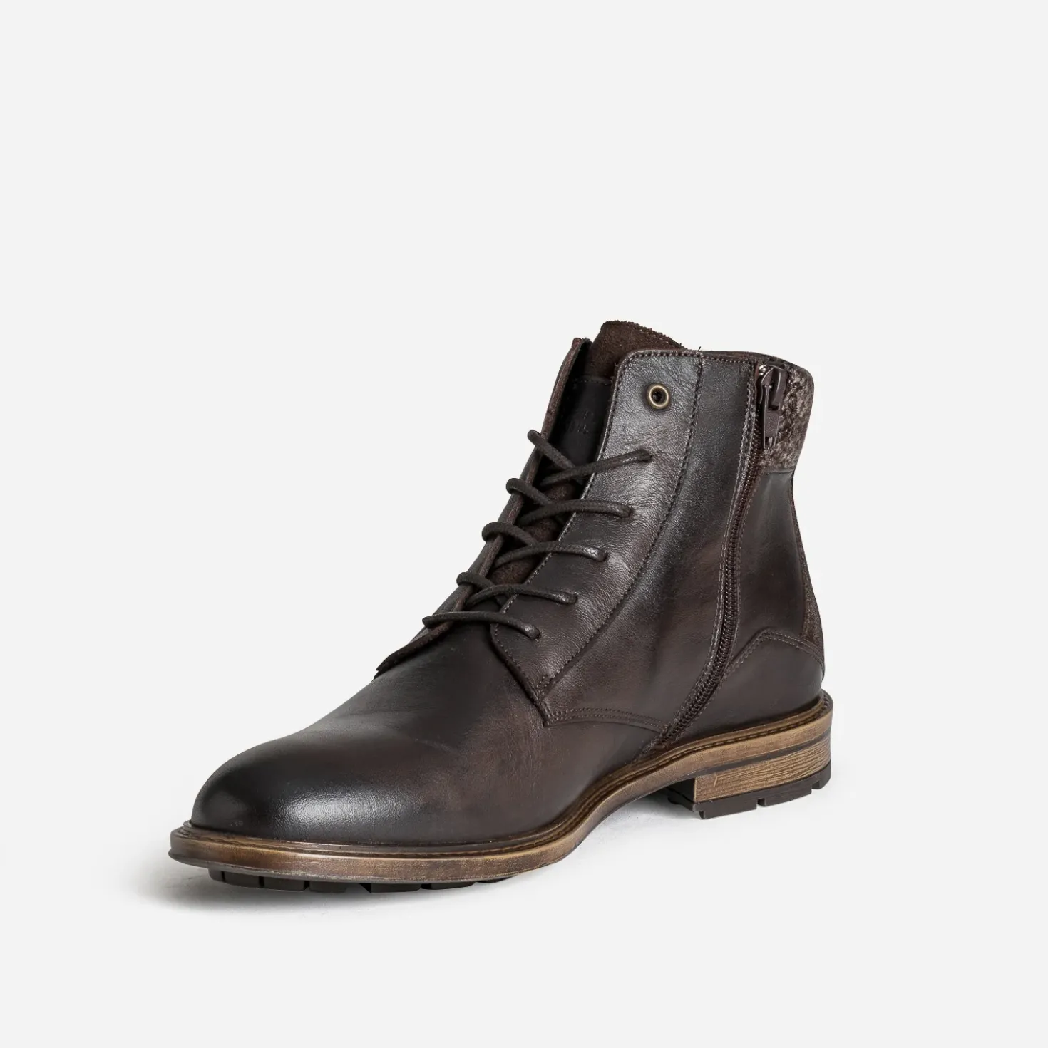 Bottine marron foncé cuir détail chiné