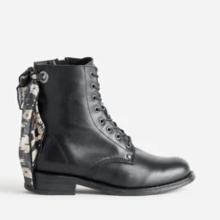 Bottine noire cuir détail ruban