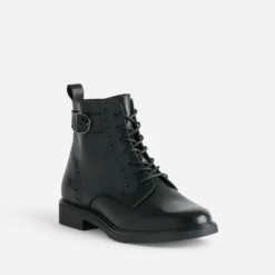 Bottine noire cuir détails perforés
