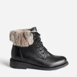 Bottine noire fourrée en cuir