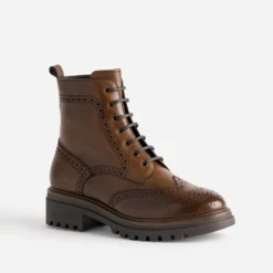 Bottine TEXTO cognac cuir détails perforations