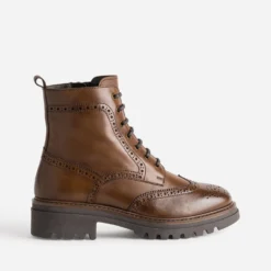 Bottine TEXTO cognac cuir détails perforations