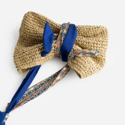 Cabas beige foncé paille papier anses-foulard