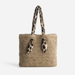 Cabas beige paille papier anses-foulard