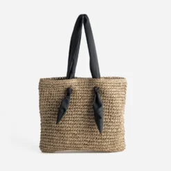 Cabas beige paille papier anses-foulard