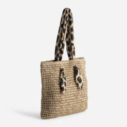 Cabas beige paille papier anses-foulard