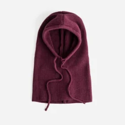 Cagoule bordeaux tricot côtelé