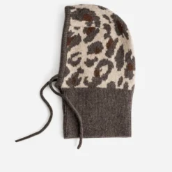 Cagoule marron tricot motif léopard