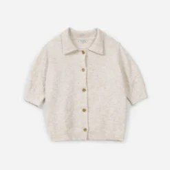 Cardigan beige tricot manches courtes