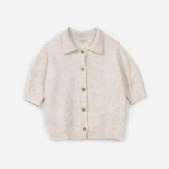 Cardigan beige tricot manches courtes