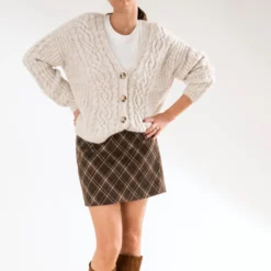 Cardigan ERAM WEAR beige tricot torsades