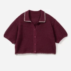 Cardigan TEXTO bordeaux tricot fantaisie
