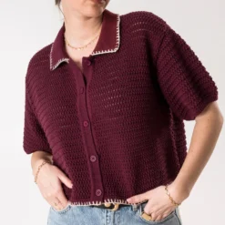 Cardigan TEXTO bordeaux tricot fantaisie