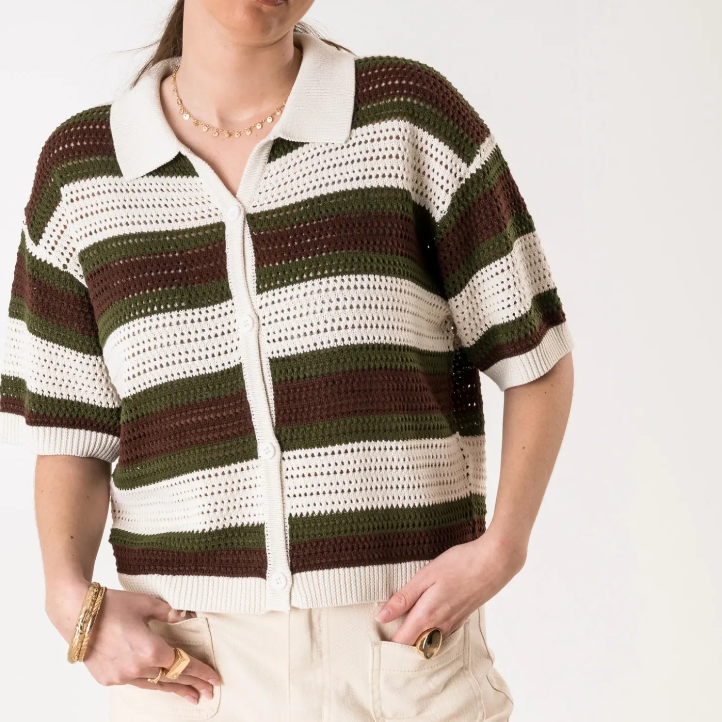 Cardigan TEXTO écru tricot fantaisie rayé