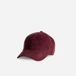 Casquette TEXTO bordeaux velours côtelé broderie