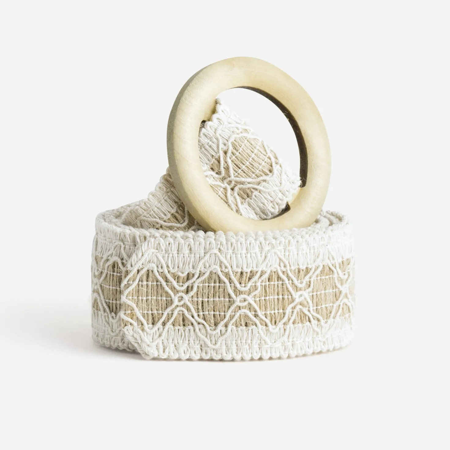 Ceinture beige tressée à boucle ronde