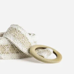 Ceinture beige tressée à boucle ronde